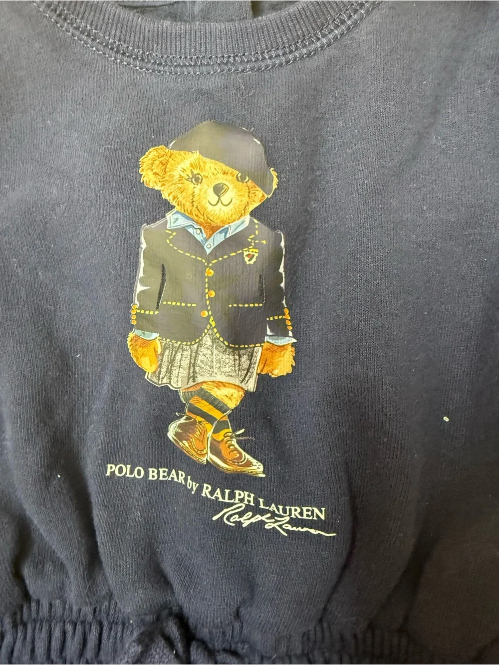 Ralph Lauren Polo Bear Baby Girl Dress 12M Navy Fleece Long Sleeve Cotton